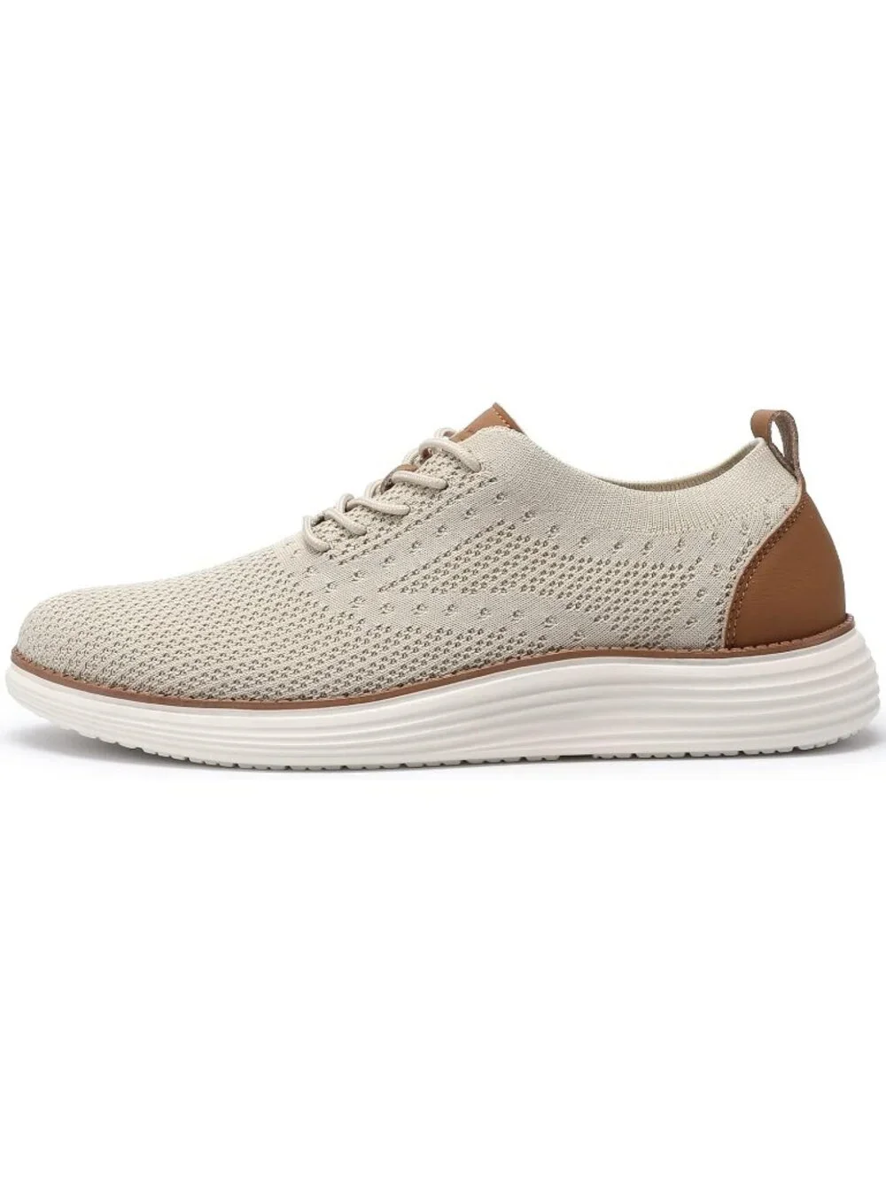 Men's Beige Knit Comfortable Casual Lace-Up Oxfords Breathable Walking Sneakers